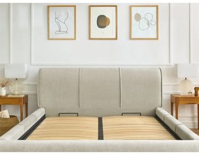 Bézs kárpitozott franciaágy tárolóhellyel, ágyráccsal 160x200 cm Vernon – Bobochic Paris