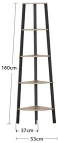 Intenso Home 5 szintes sarokpolc / könyvespolc / virágtartó állvány 37 x 160cm, modern tölgy szín | Döntött design fém lábakkal