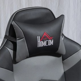 HOMCOM Gamer szék, masszázs funkció, dönthető háttámla, lábtartó, 120 kg-ig, acél keret, műbőr, szürke
