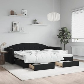 fekete kihúzható bársony heverő fiókkal 90 x 190 cm