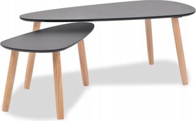 Dohányzóasztal, 2 db-os szett, tömör fenyőfa, fekete