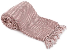 TEMPO-KONDELA TAVAU, kötött takaró bojttokkal, fáradt rózsaszín/mintás, 150x200 cm