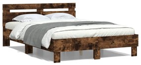 füstös tölgy színű szerelt fa ágykeret fejtámlával 135x190 cm