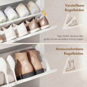 HOMCOM Cipőszekrény, cipőtartó, cipőtároló, 3 rekesz, 18 pár cipő, fehér-natúr