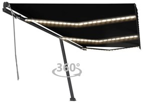 Antracitszürke kézzel behúzható LED-es napellenző 600x300 cm