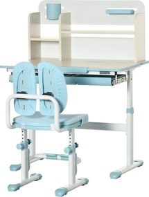 HOMCOM Gyerek Iskolai Íróasztal Székkel 3-12 Éveseknek, Állítható Magasság, Dönthető Felülettel és Párnázott Ülésekkel, Acél és MDF, Kék | Aosom