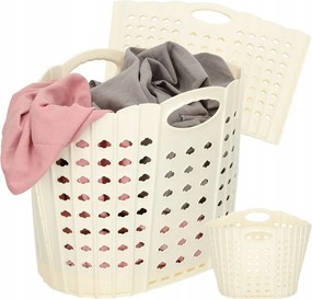 Szennyestartó kosár összecsukható fürdőszobai rendszerező fogantyúval krémszínű