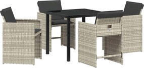 vidaXL Kert étkező szett párnával 5 pcs Világosszürke polirattan