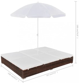 barna polyrattan napozóágy napernyővel