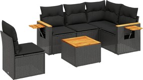 vidaXL 6 részes fekete polyrattan kerti ülőgarnitúra párnákkal