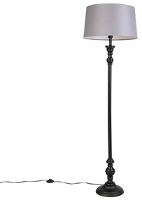 Állólámpa fekete, lenvászon lámpabúra szürke 45 cm - Classico