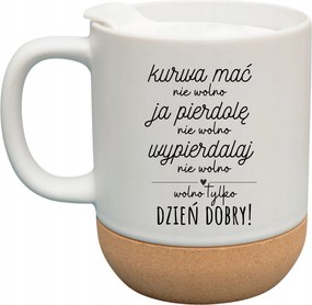 Fehér Bögre Fedéllel És Parafa Aljjal Ajándék Csak Jó Reggelt