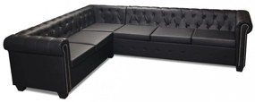 vidaXL 6 személyes fekete műbőr Chesterfield sarok kanapé