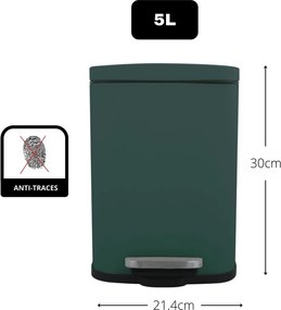 Sötétzöld acél pedálos szemetes 5 l Akira – Spirella