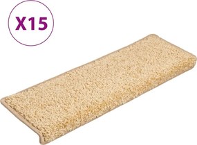 vidaXL 15 db krémszínű lépcsőszőnyeg, téglalap alakú széllel, 65 x 21 x 4 cm
