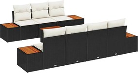 vidaXL Kerti Kanapé Szett párnával 8 pcs Fekete Poli rattan