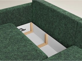 Sötétzöld zsenília kinyitható-tárolóhelyes sarokkanapé (jobb oldali-heverő résszel) Leon – Maison de Rêve