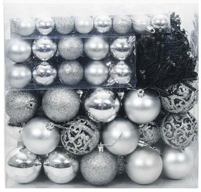 Karácsonyi Díszgömb Készlet 300 LED-del 120 pcs Ezüst Műanyag
