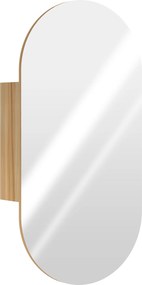 HOMCOM Fali Fürdőszoba Szekrény Ovális Tükörrel, 45 x 90 cm, Modern Fürdőszoba Bútor, Keret Nélküli Dizájn, Tükör Tárolóval, Természetes Fa | Aosom