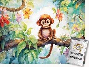 Fotótapéta Flizelina Gyerekek Erdő Dzsungel Virágok Levelek Majom 350x250 ragasztó