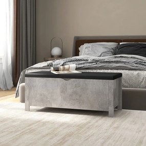 betonszürke szerelt fa tárolódoboz párnával 105 x 40 x 45 cm