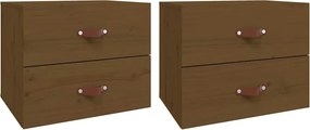 vidaXL 2 db mézbarna falra szerelhető éjjeliszekrény 50x36x40 cm