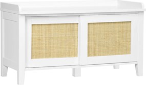 HOMCOM Cipőtartó Pad ülőhellyel, 2 Rattant Ajtó, Boho Stílus, Teherbírás 130 kg, Előszobába 80x35x45 cm, Fehér és Természetes | Aosom