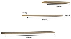 Odell Tobi 3P fali lebegőpolc (3db), 60x1.8x15 cm, sonoma