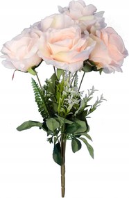 Műrózsa Váza Csokor 7 Rózsa Kiegészítőkkel 46CM Krémszínű