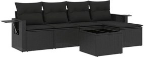 vidaXL 6 részes fekete polyrattan kerti ülőgarnitúra párnákkal
