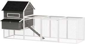 PawHut Large Outdoor Wooden Chicken Coop with 2 Nesting Boxes, Run, Asphalt Roof, Removable Tray & Ramp — Raised House for 8–10 Hens or Rabbits, 347 x