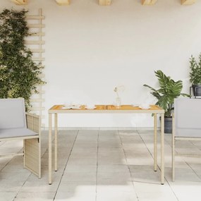 bézs polyrattan akácfa lapos kerti asztal 115x54x74 cm