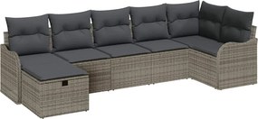 vidaXL Kerti Kanapé Szett párnával tárolóval 7 pcs Szürke Poli rattan
