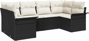 vidaXL Kerti Kanapé Szett párnával 6 pcs Fekete polirattan