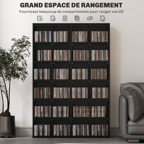 HOMCOM CD és DVD tároló, multimédiás tárolószekrény 24 rekesszel, max. kapacitás 480 CD/312 DVD, állítható polcokkal rendelkező fa könyvespolc, 89 x 2