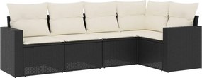 vidaXL 5 részes fekete polyrattan kerti kanapészett párnákkal