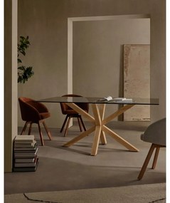 Üveg étkezőasztal természetes talpazattal, 160 x 90 cm - Kave Home