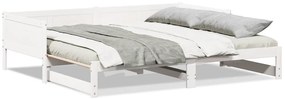 Kihúzható Nappali Ágy Fehér 90x200 cm Tömör Fa Fenyő