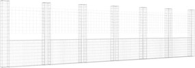 vidaXL U-alakú vas gabionkosár 7 oszloppal 740 x 20 x 200 cm
