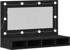 vidaXL Tükörszekrény polcokkal Fekete tölgy 90 x 31,5 x 62 cm Faanyag