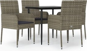 vidaXL 5 részes fekete és szürke polyrattan kerti étkezőszett párnával