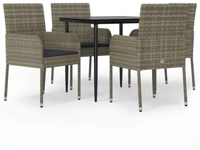 vidaXL 5 részes fekete és szürke polyrattan kerti étkezőszett párnával