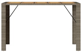 szürke polyrattan kerti bárasztal akácfa lappal 185x80x110 cm