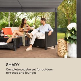 Blumfeldt Eremitage Double Sunbed, kétszemélyes napozóágy, acélkeret függyönyök krémszínű, napellenző tető, krém