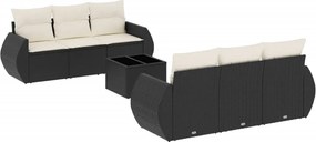 vidaXL 7 részes fekete polyrattan kerti ülőgarnitúra párnával