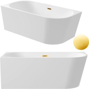 Aquauno Szabadonálló Sarokkád Bal 150x75 cm Arany Tükördugó