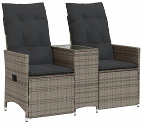 2 személyes szürke polyrattan dönthető kerti kanapé asztallal