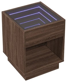Barna tölgy végtelen hatású LED-es dohányzóasztal 40x40x50 cm