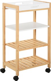 HOMCOM Konyhai Kocsi Háztartási Szolgáltató Kocsi 4 Szinttel, Kivehető Tálcával, Univerzális Kerekekkel 40x30x76 cm Fehér Fa | Aosom