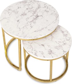 Dohányzóasztal szett márvány hatású felülettel arany kivitelben – OLIS